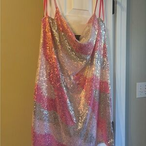 Sequin Mini Dress in Pink and Silver